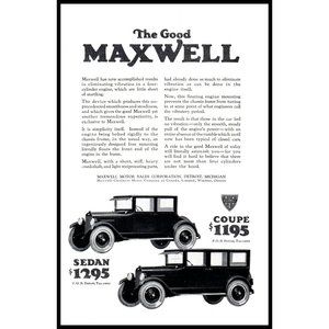 1924 Maxwell Motor Company Antique Car Coupe & Sedan Vintage Print Ad Wall Art
